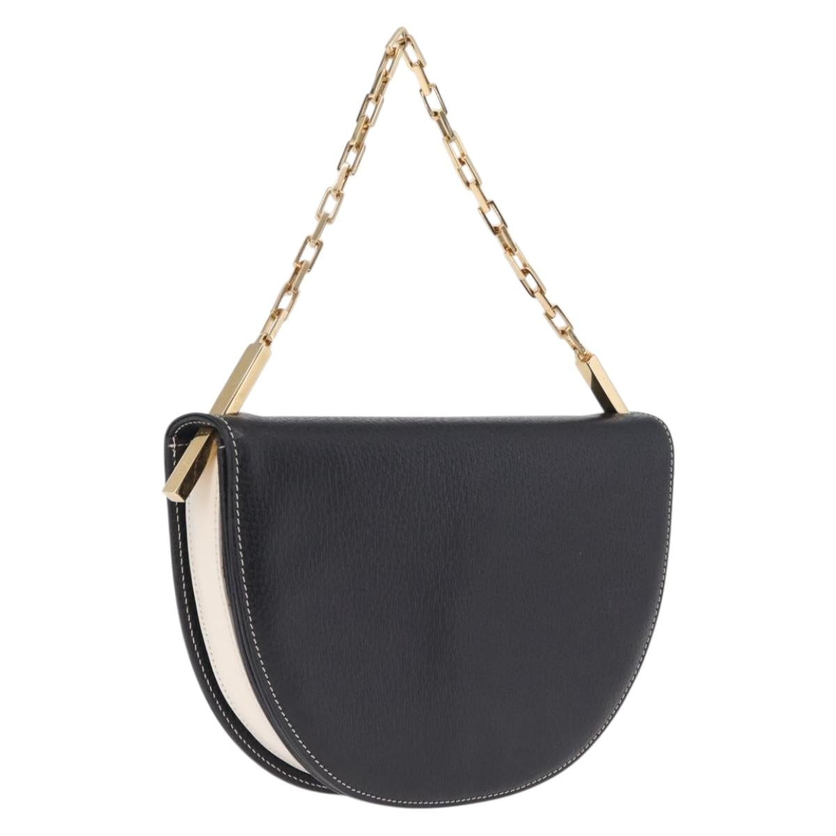 FENDI Shoulder Bag Leather Black Gold Auth 212099V
