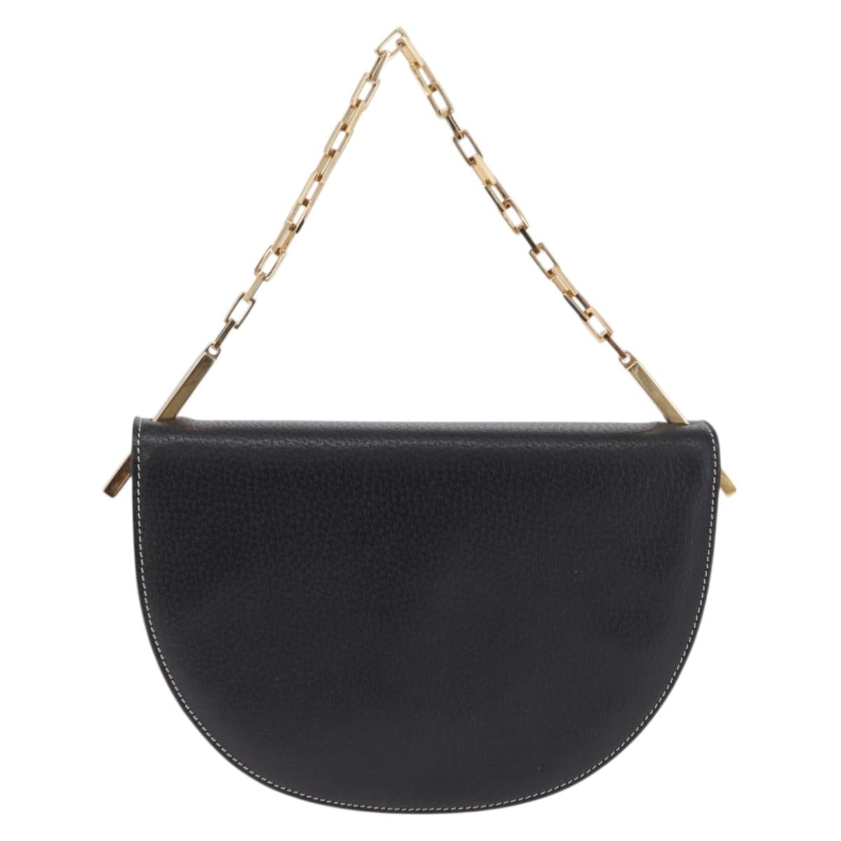 FENDI Shoulder Bag Leather Black Gold Auth 212099V