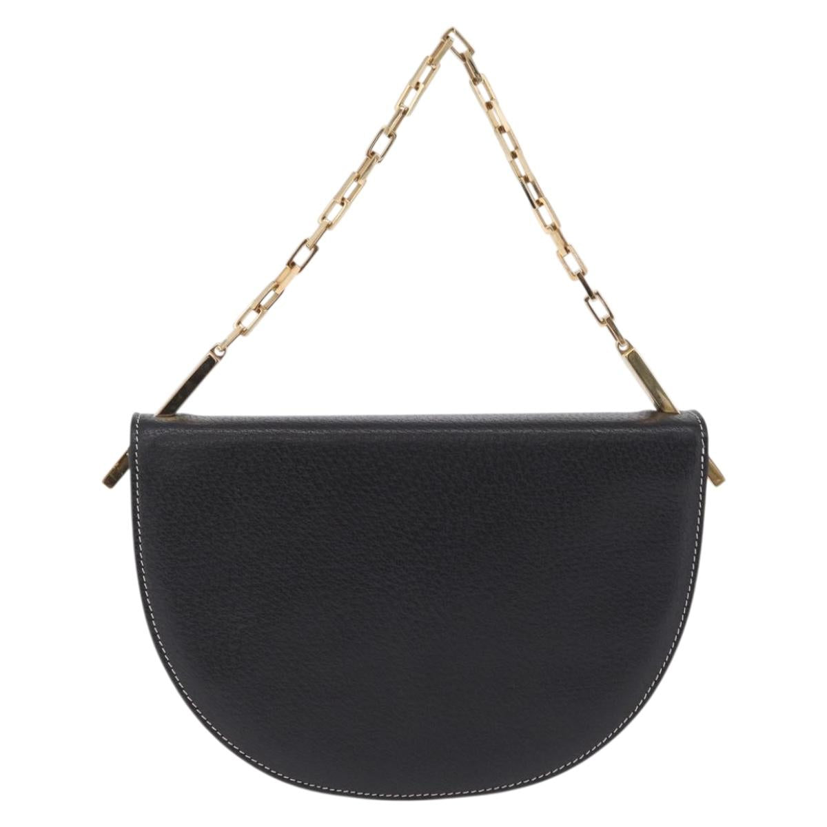 FENDI Shoulder Bag Leather Black Gold Auth 212099V