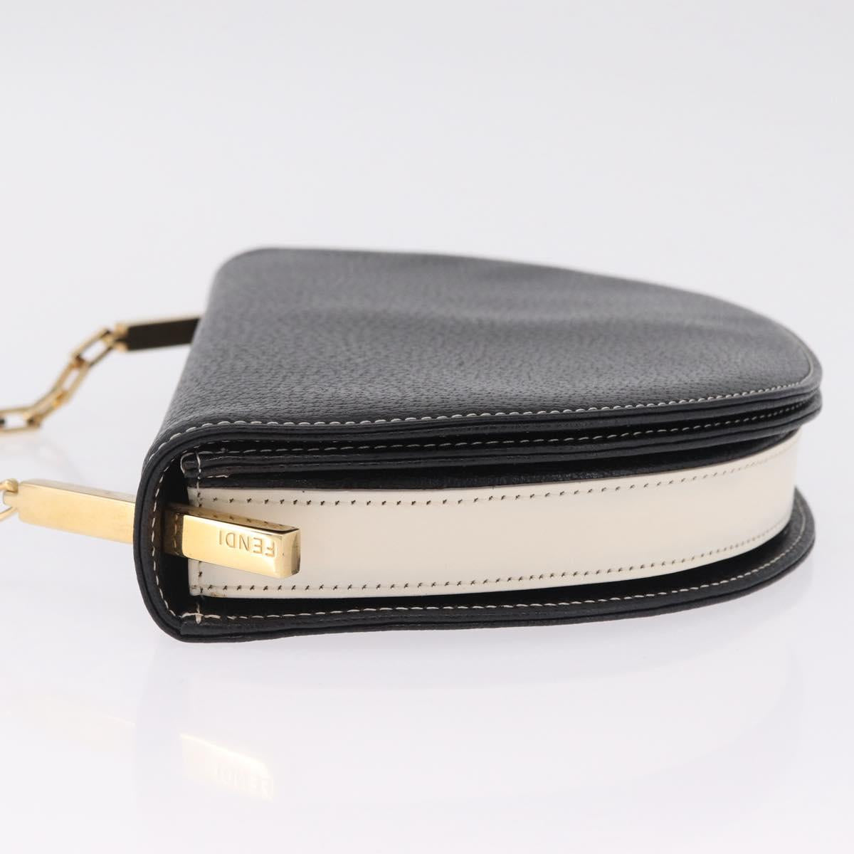 FENDI Shoulder Bag Leather Black Gold Auth 212099V