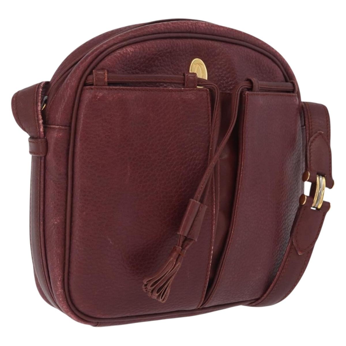 Cartier Must Line Shoulder Bag Leather Bordeaux Gold Auth 212100