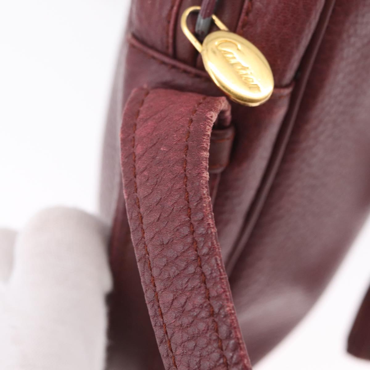 Cartier Must Line Shoulder Bag Leather Bordeaux Gold Auth 212100