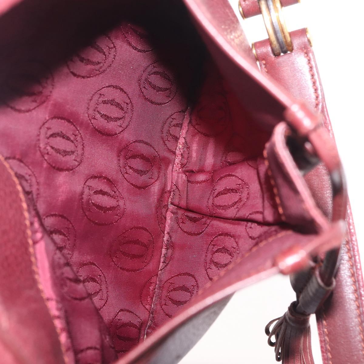 Cartier Must Line Shoulder Bag Leather Bordeaux Gold Auth 212100