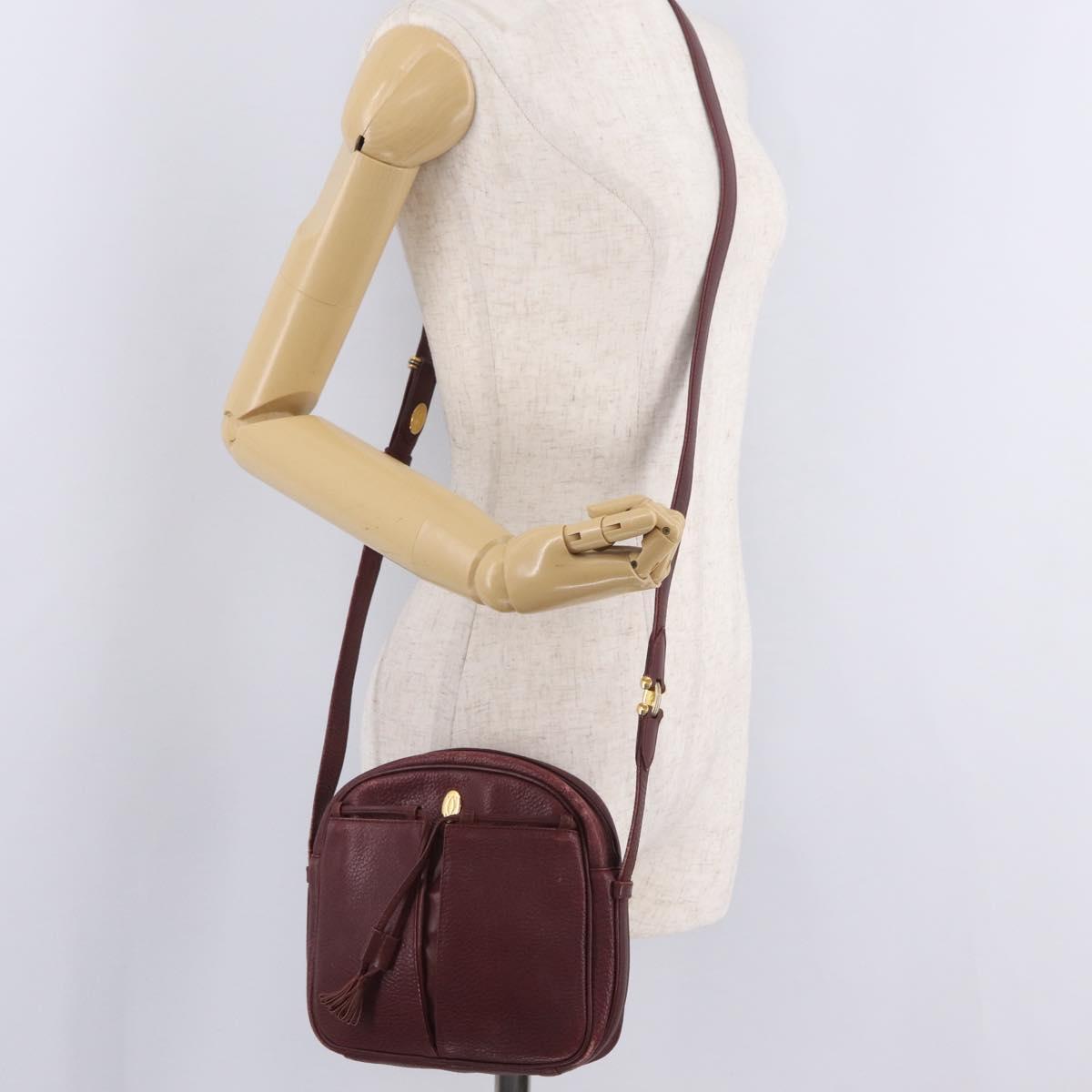 Cartier Must Line Shoulder Bag Leather Bordeaux Gold Auth 212100