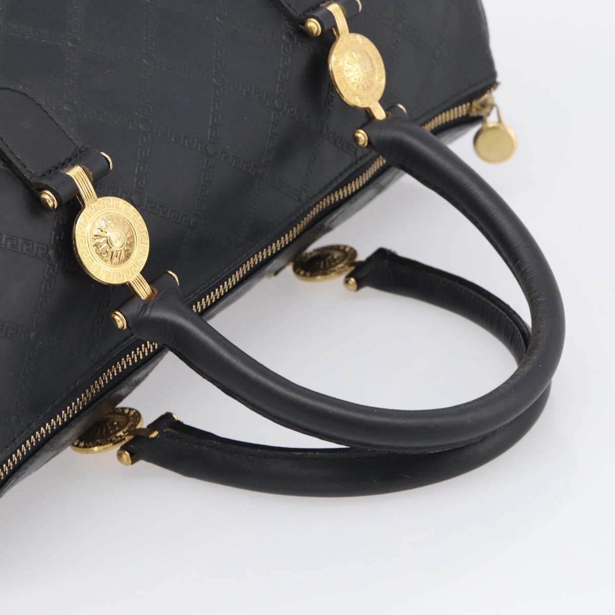 Gianni Versace Boston Bag Leather Black Gold Auth 212101