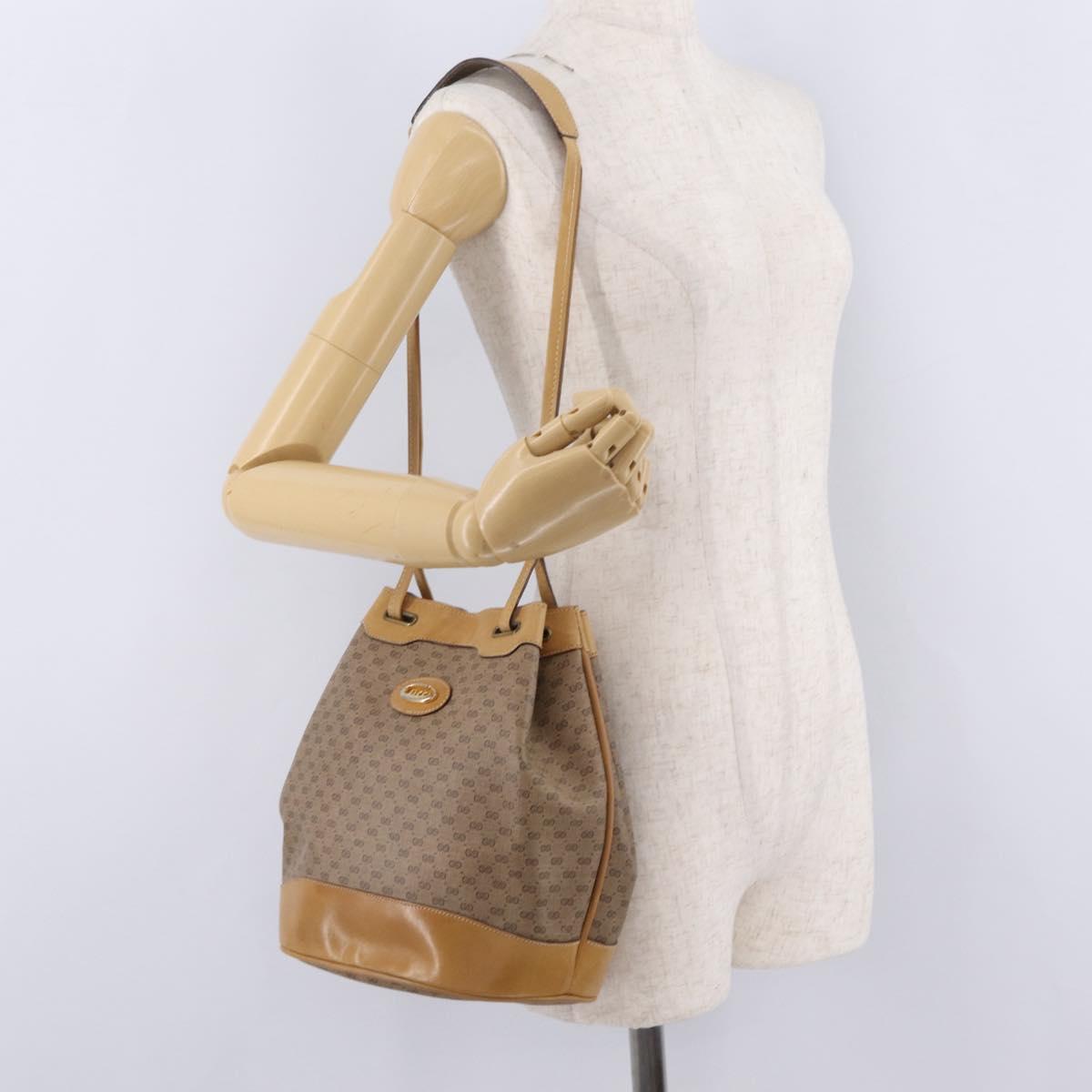 GUCCI Micro GG Supreme Shoulder Bag PVC Beige Gold Auth 212102