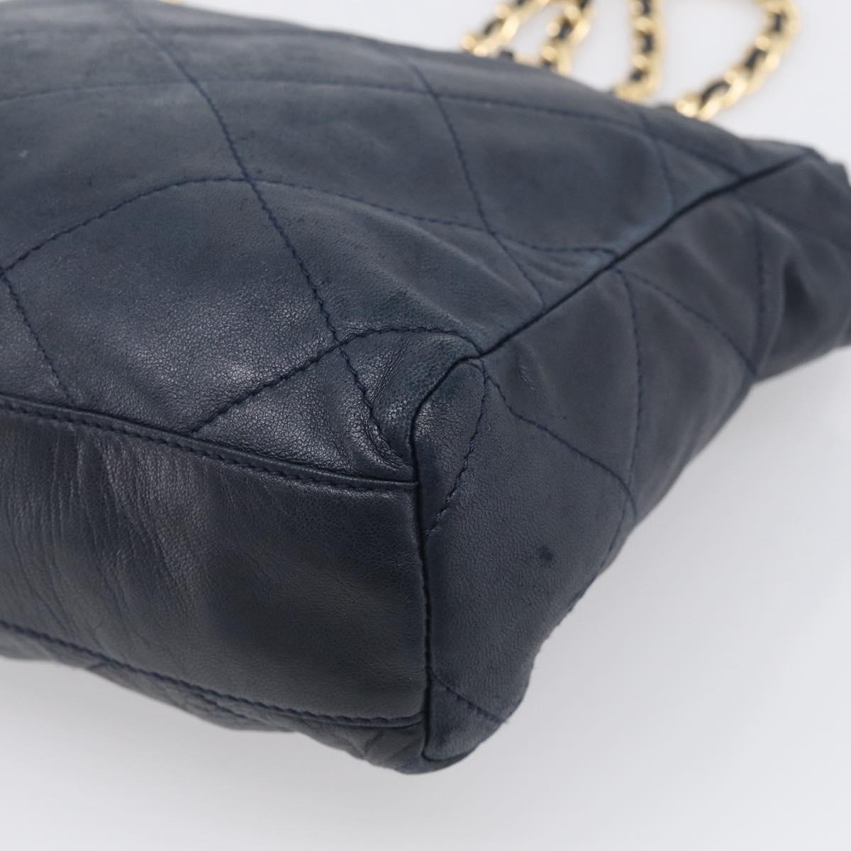 PRADA Chain Shoulder Bag Leather Navy Gold Auth 212105
