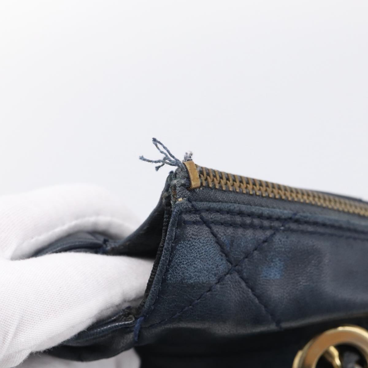 PRADA Chain Shoulder Bag Leather Navy Gold Auth 212105