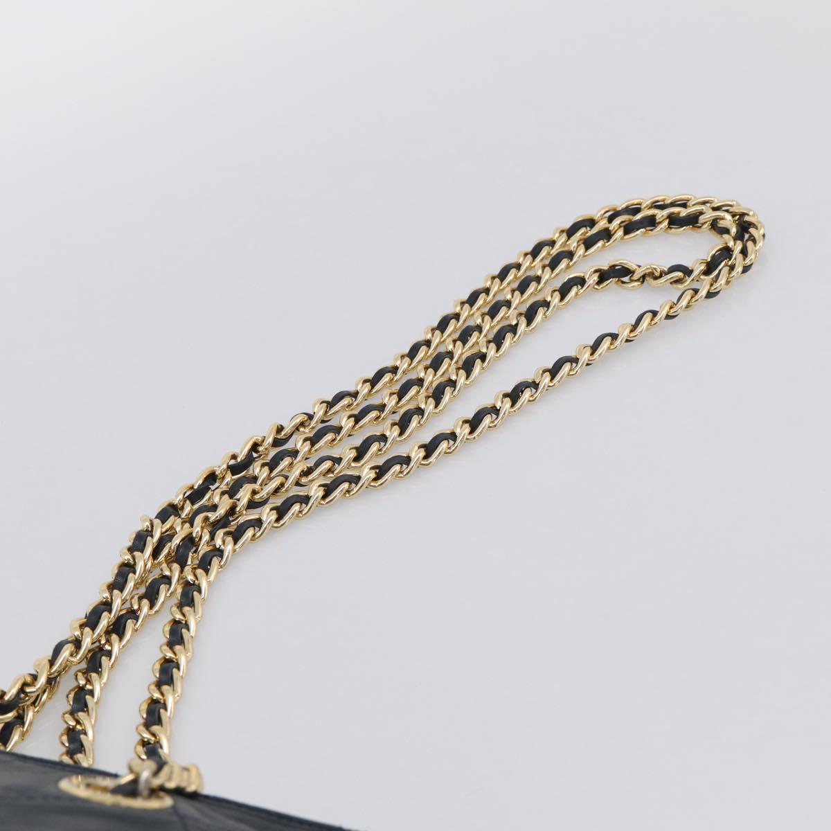 PRADA Chain Shoulder Bag Leather Navy Gold Auth 212105