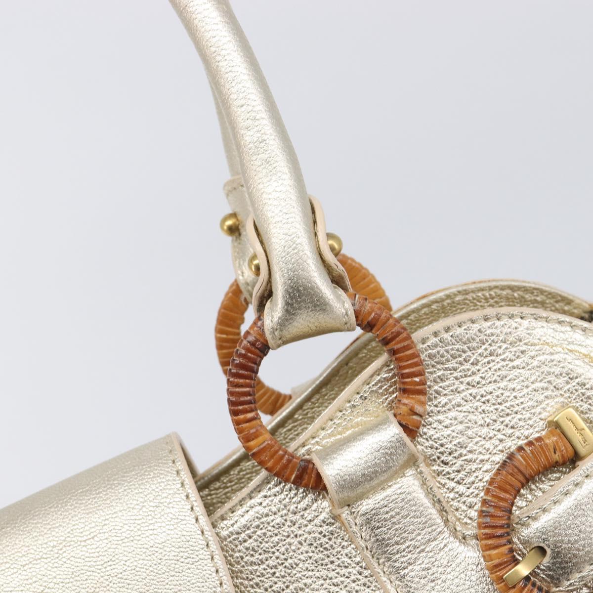 Salvatore Ferragamo Gancini Hand Bag Leather Gold Auth 212110A