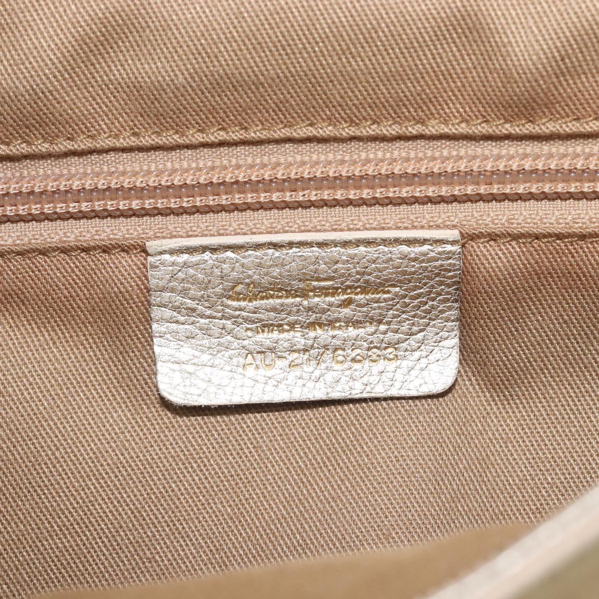 Salvatore Ferragamo Gancini Hand Bag Leather Gold Auth 212110A