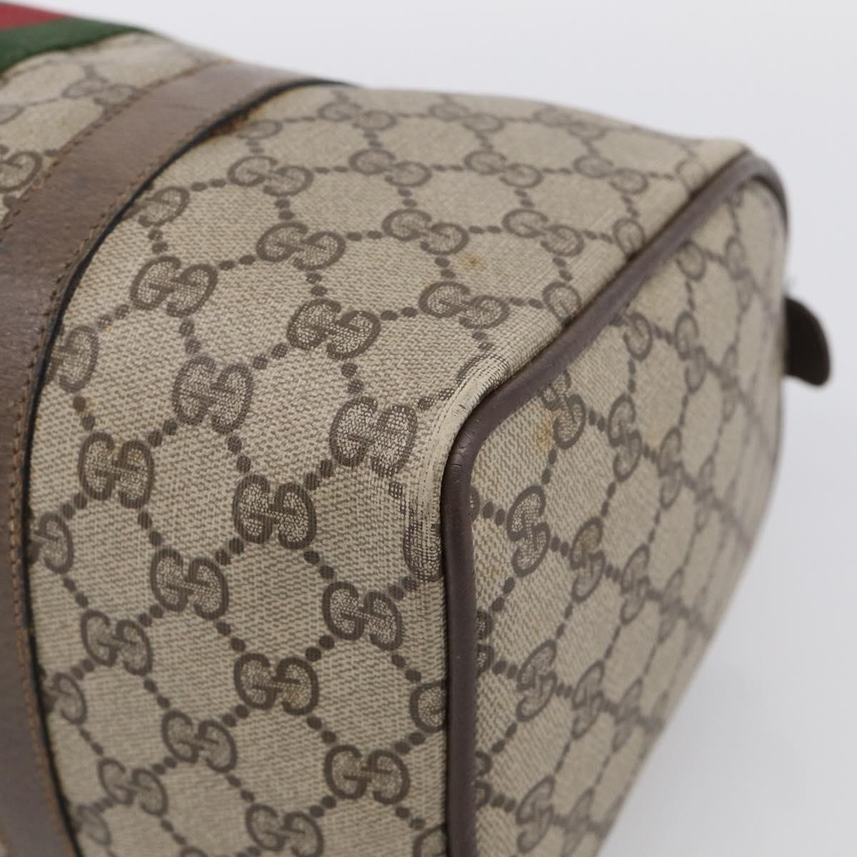 GUCCI GG Supreme Web Sherry Line Hand Bag PVC Beige Gold Auth 212112