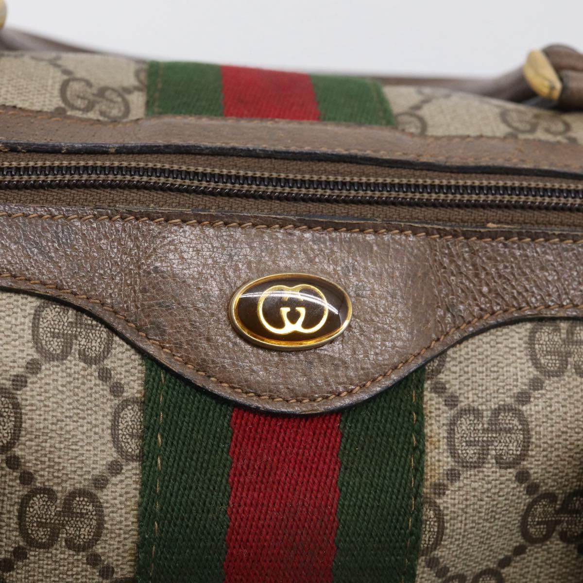 GUCCI GG Supreme Web Sherry Line Hand Bag PVC Beige Gold Auth 212112