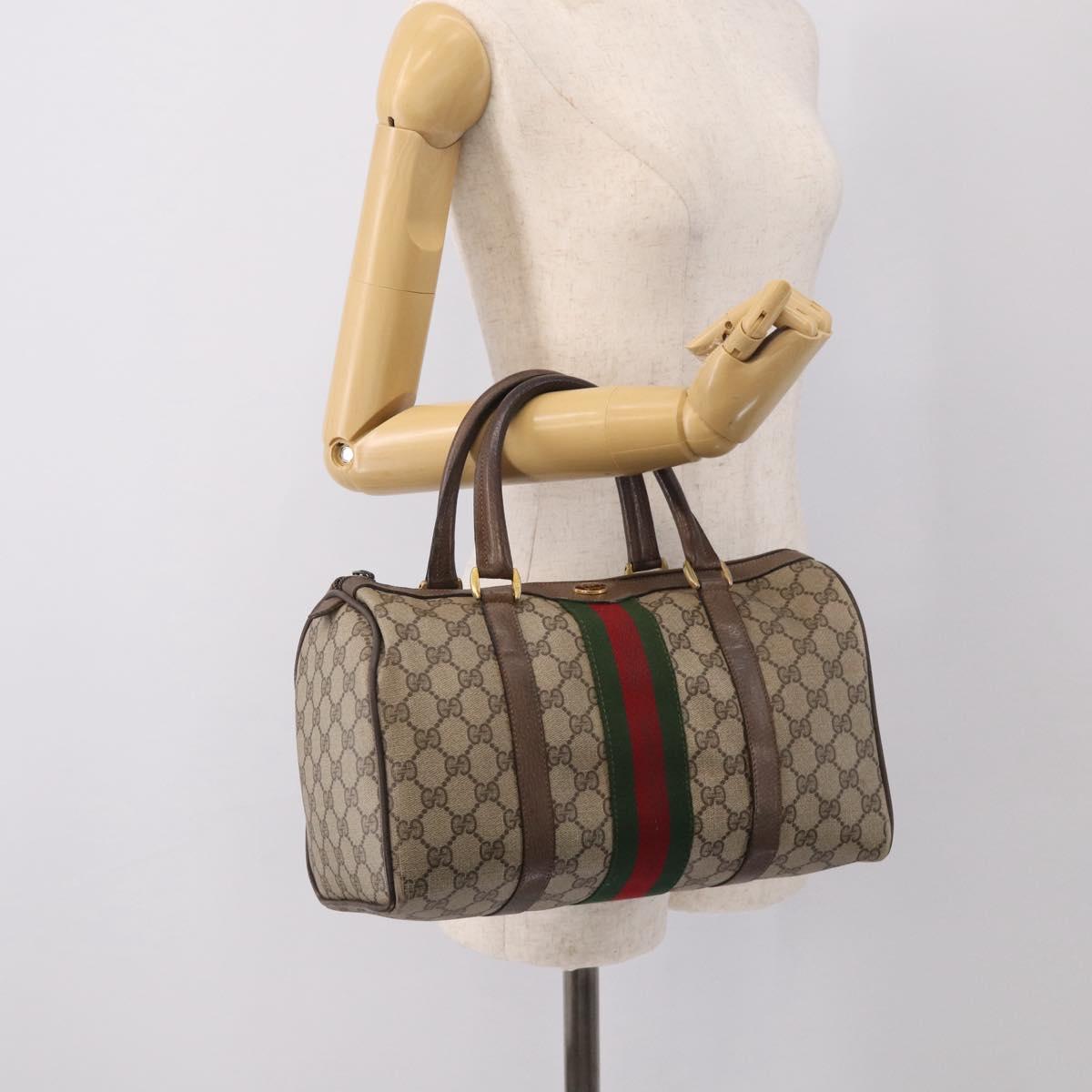 GUCCI GG Supreme Web Sherry Line Hand Bag PVC Beige Gold Auth 212112
