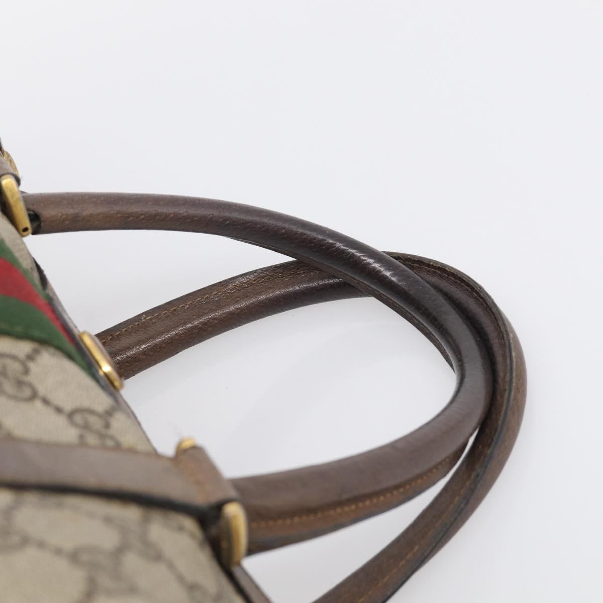 GUCCI GG Supreme Web Sherry Line Hand Bag PVC Beige Gold Auth 212112