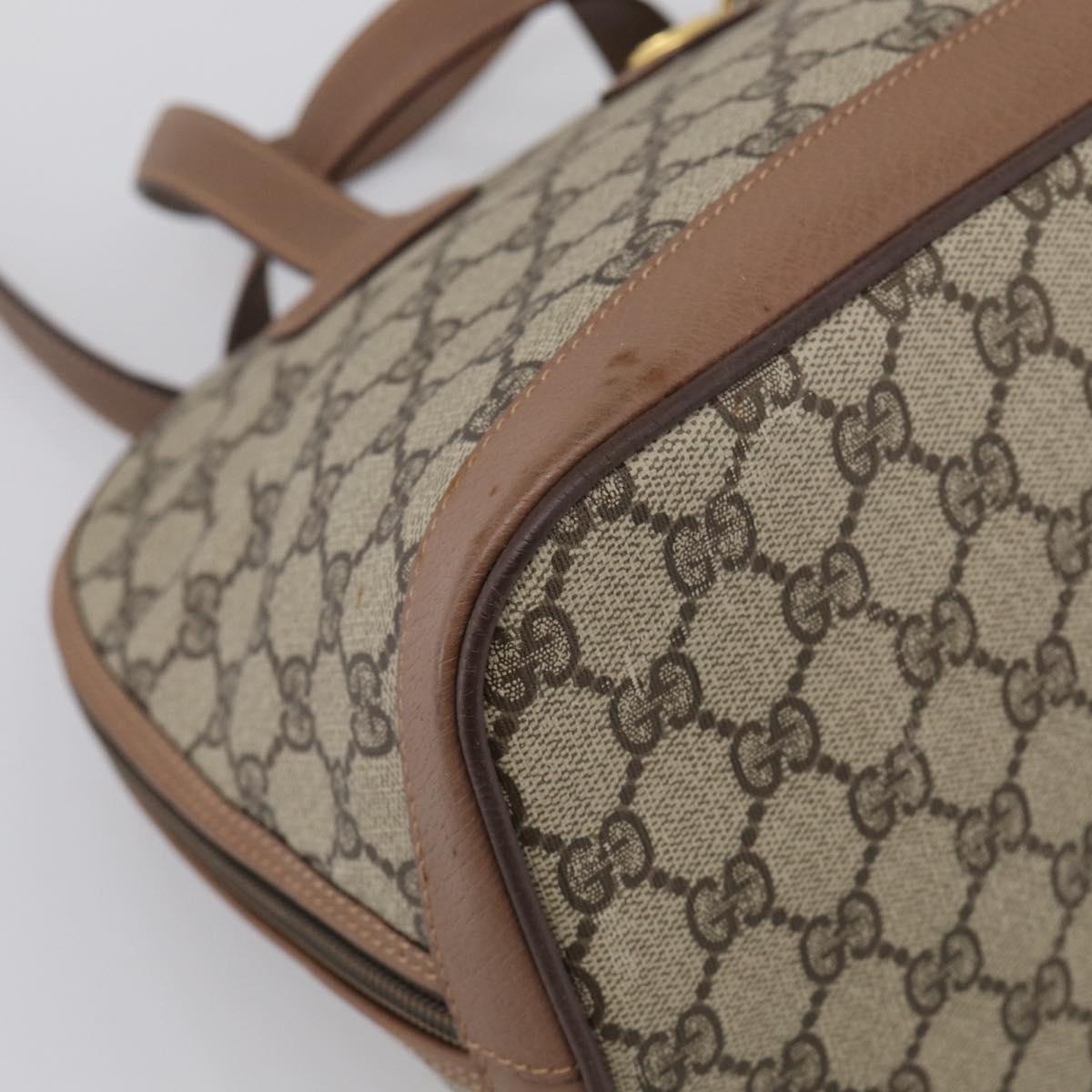 GUCCI GG Supreme Hand Bag PVC 2way Beige Gold Auth 212113