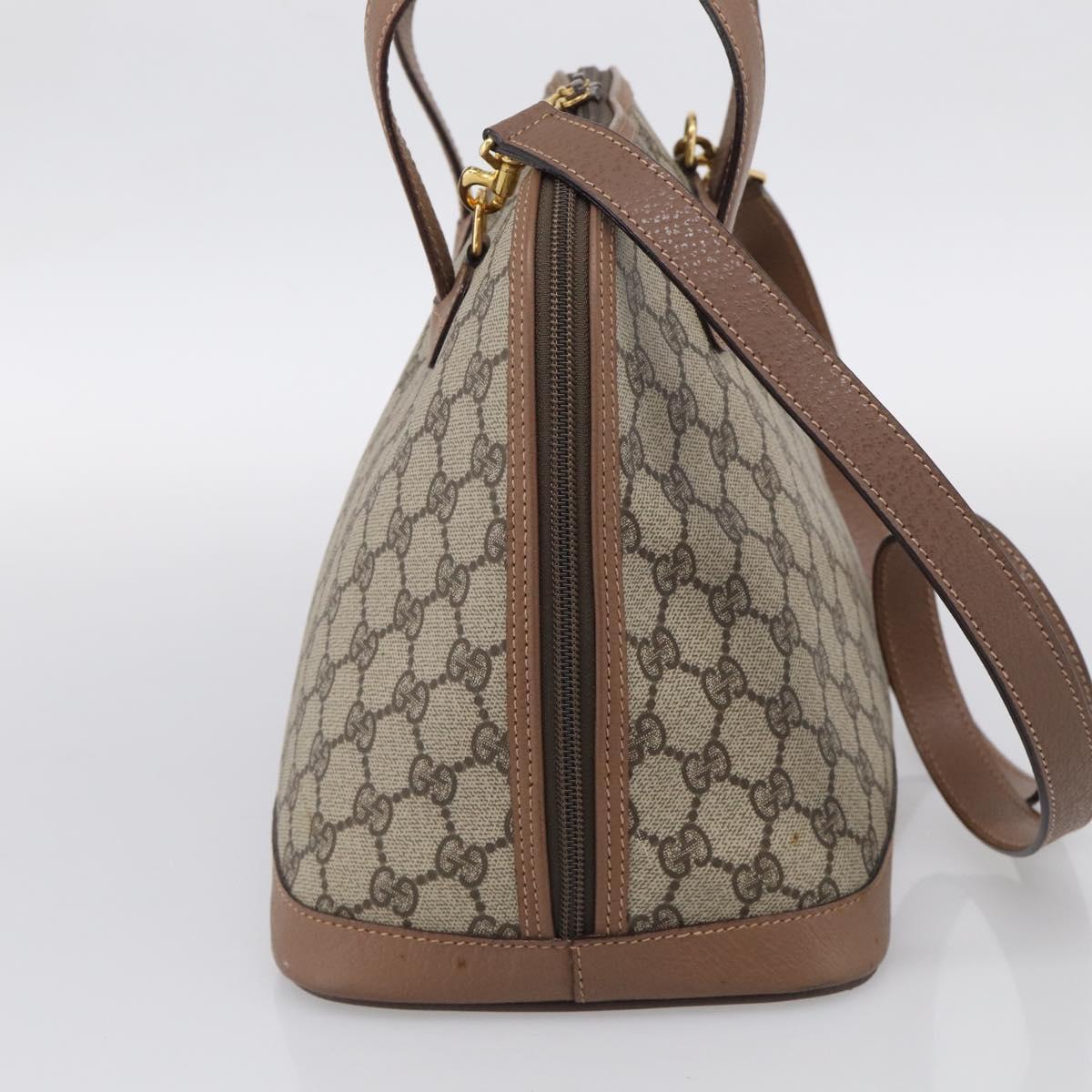 GUCCI GG Supreme Hand Bag PVC 2way Beige Gold Auth 212113