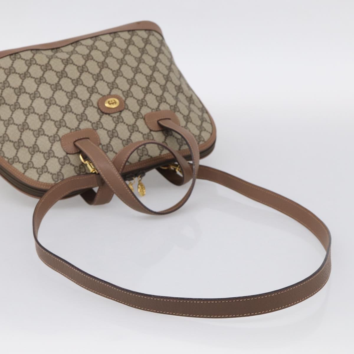 GUCCI GG Supreme Hand Bag PVC 2way Beige Gold Auth 212113