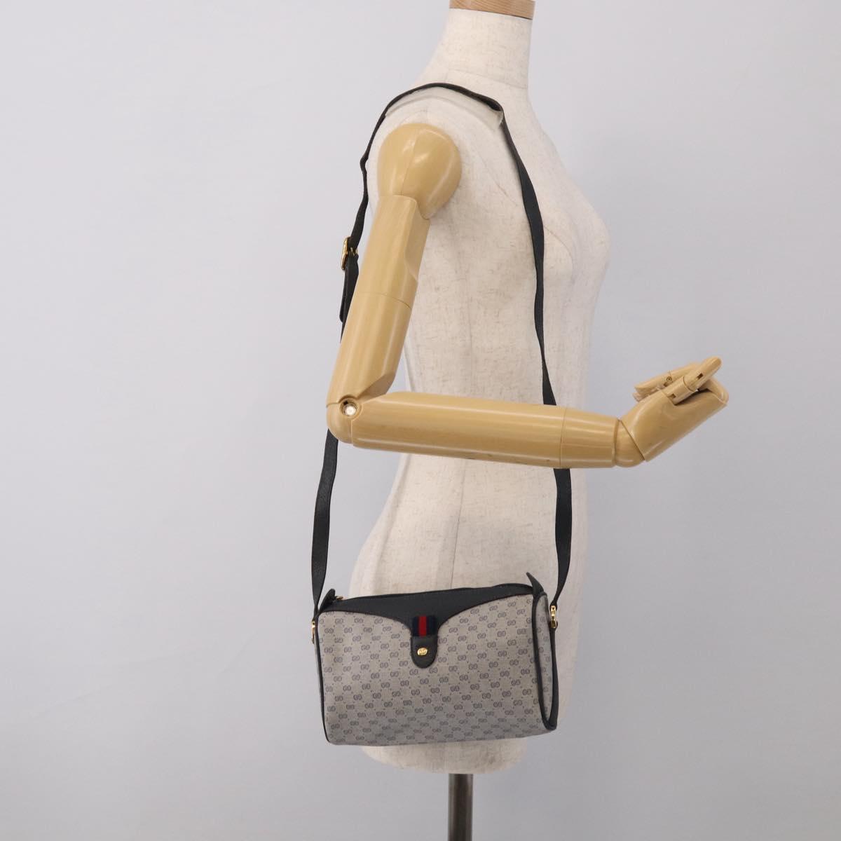 GUCCI Micro GG Supreme Sherry Line Bag PVC Navy Gold 89 02 018 Auth 212116