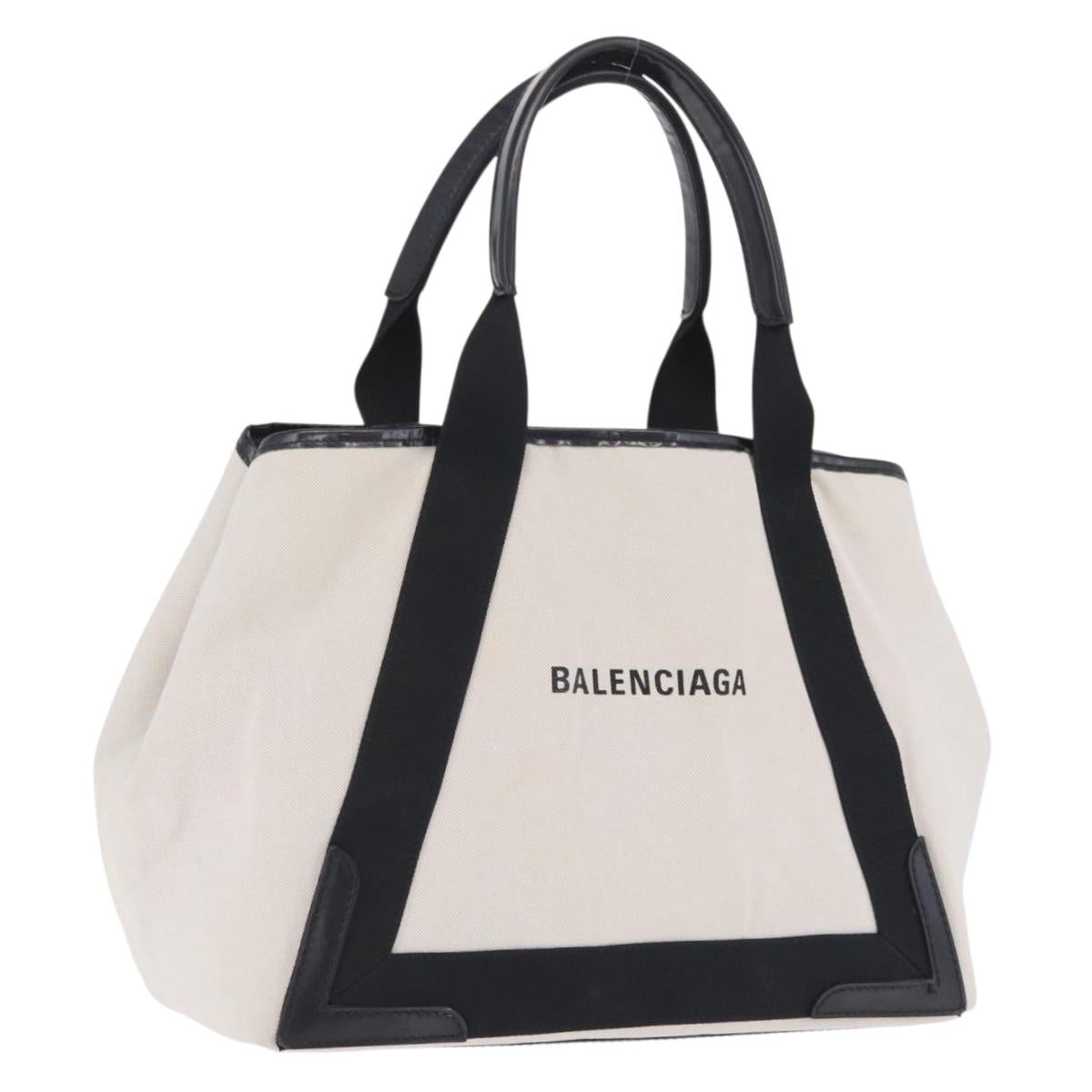 Balenciaga Navy Cabas S Hand Bag Canvas White Silver 581292 Auth 212117A