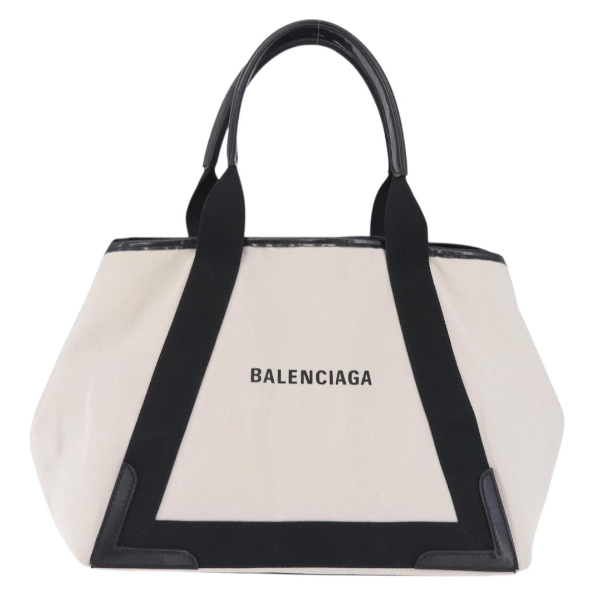Balenciaga Navy Cabas S Hand Bag Canvas White Silver 581292 Auth 212117A