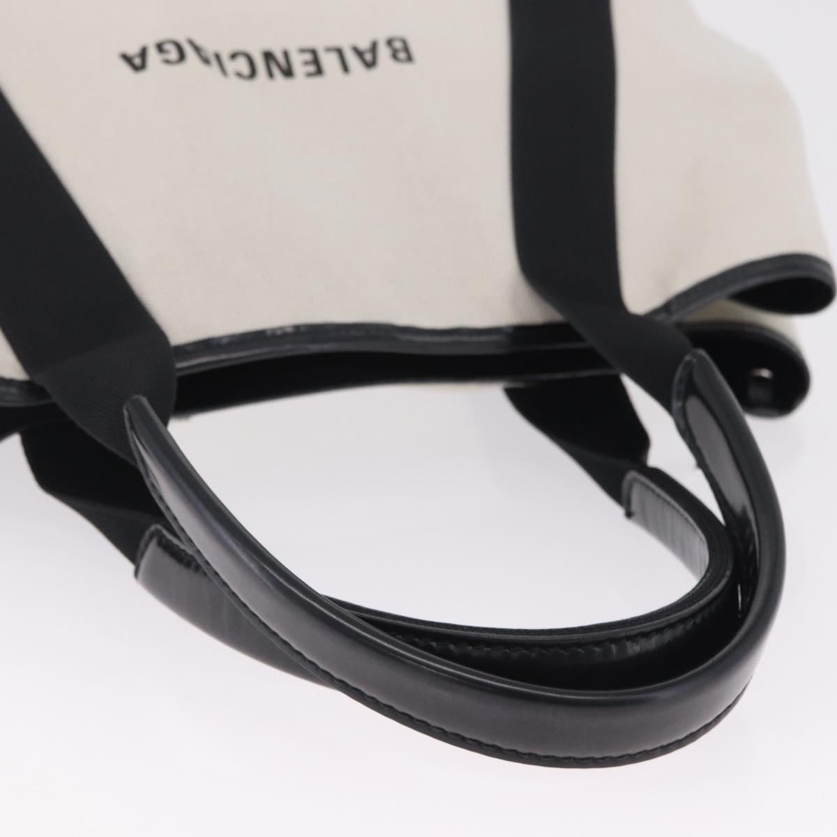Balenciaga Navy Cabas S Hand Bag Canvas White Silver 581292 Auth 212117A