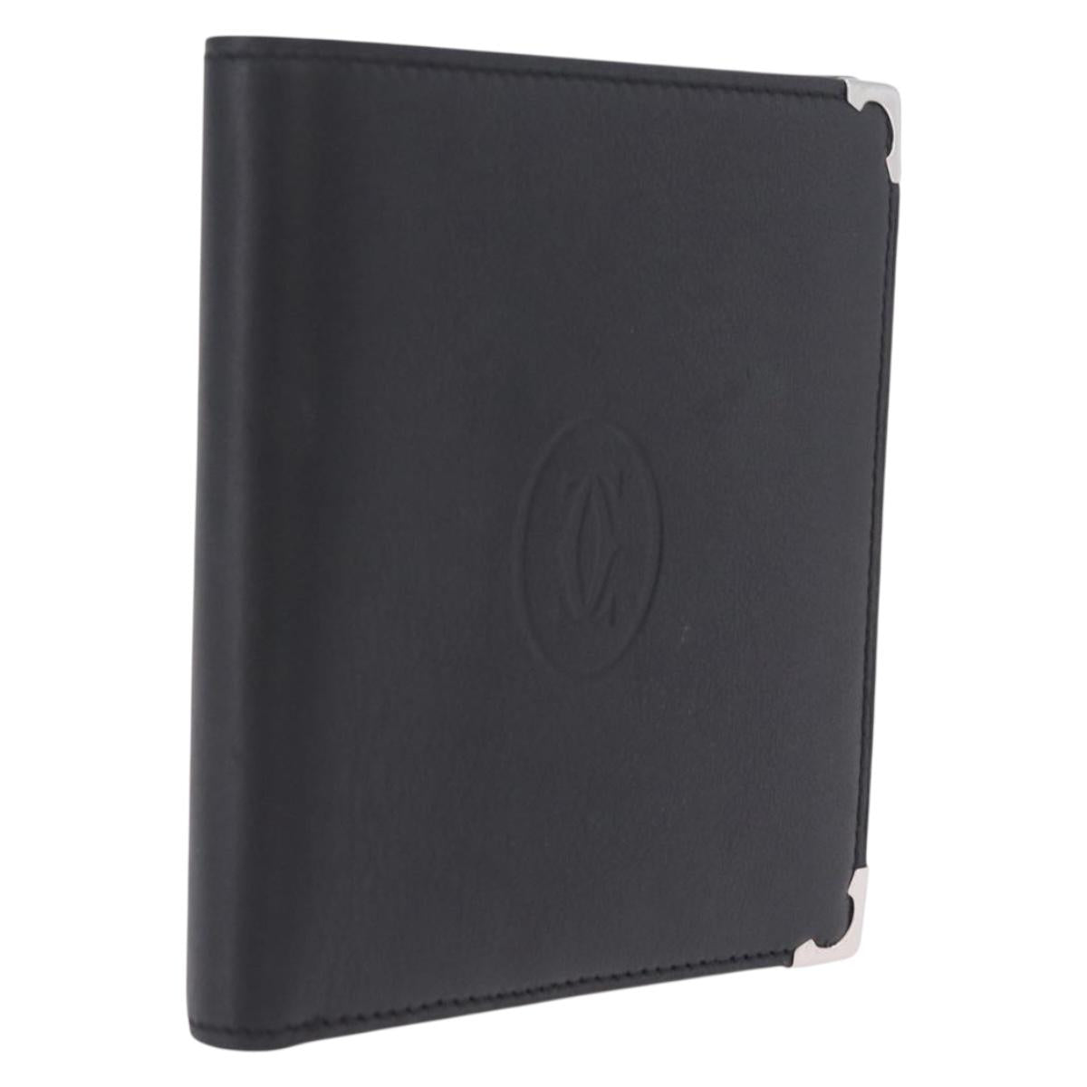 Cartier Bifold Wallet Leather Black Silver Auth 212120M