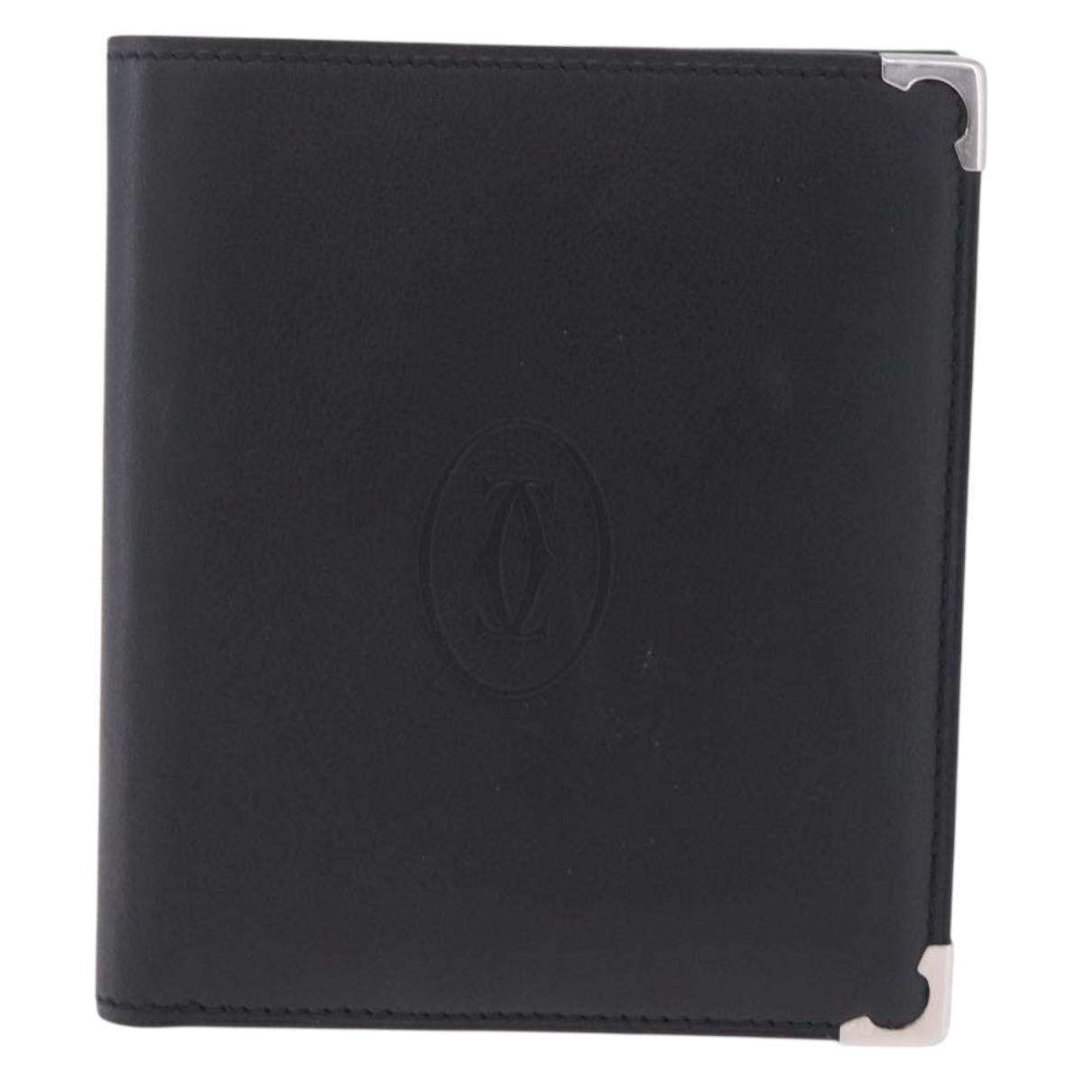 Cartier Bifold Wallet Leather Black Silver Auth 212120M