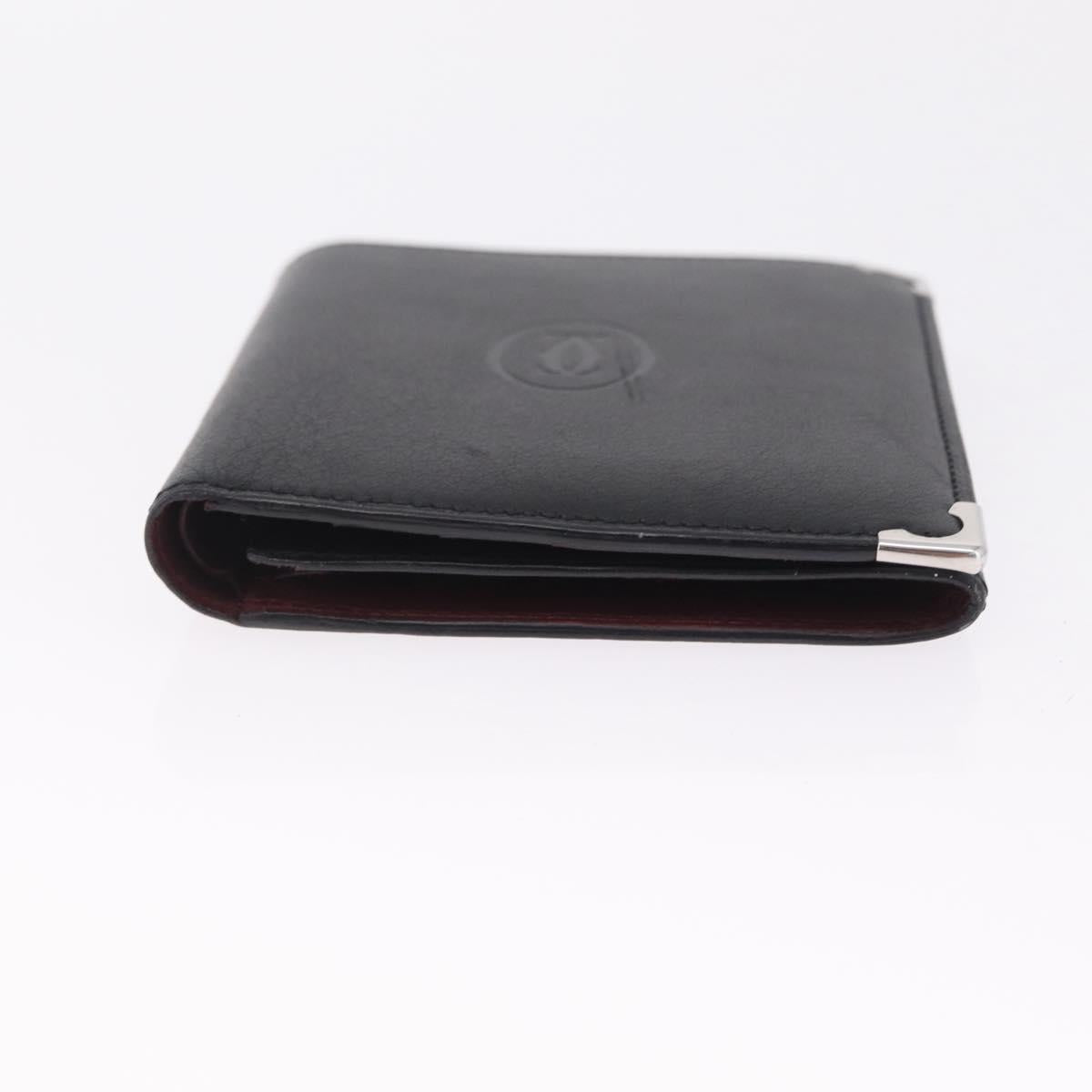 Cartier Bifold Wallet Leather Black Silver Auth 212120M