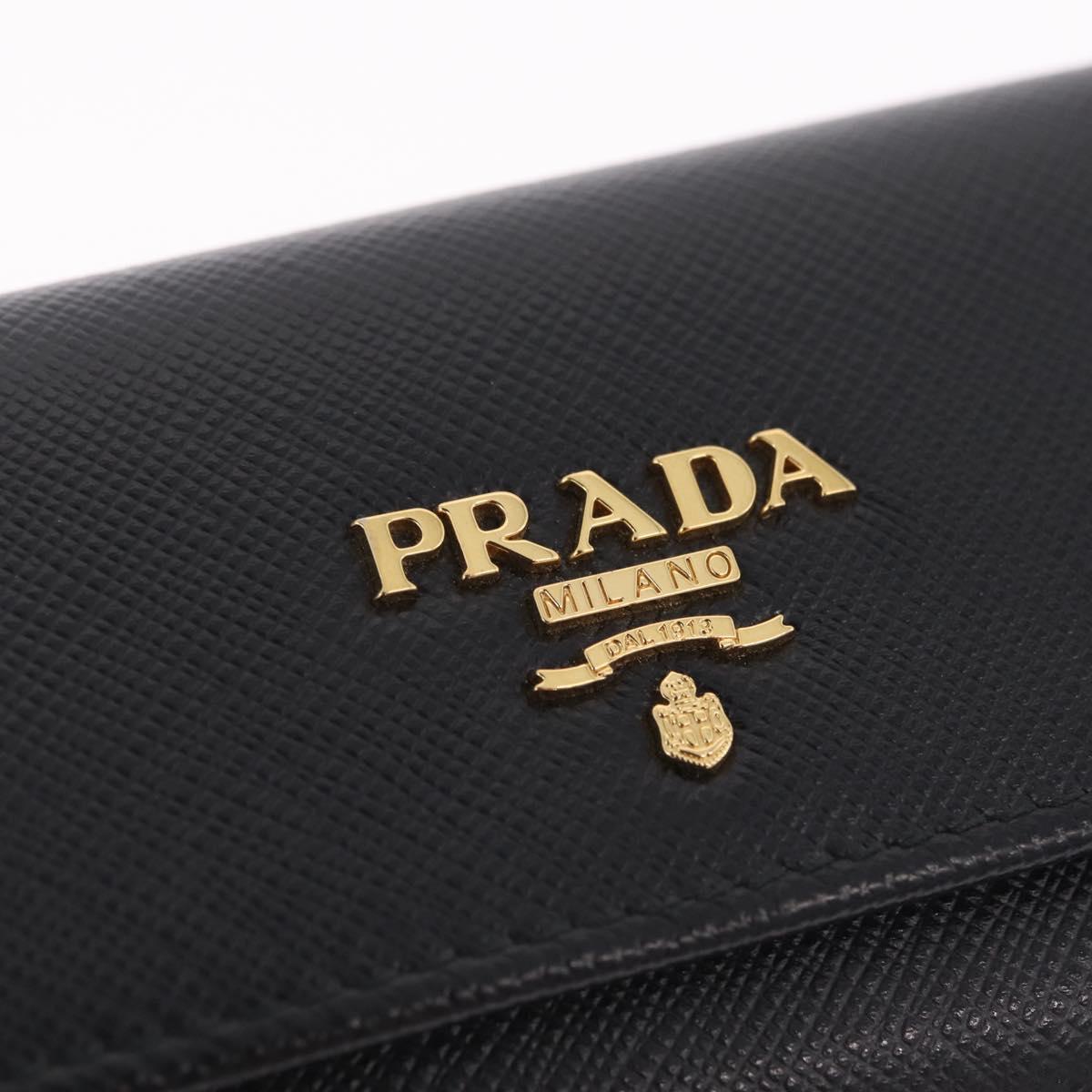 PRADA Key Case Safiano Leather Black Gold Auth 212121M