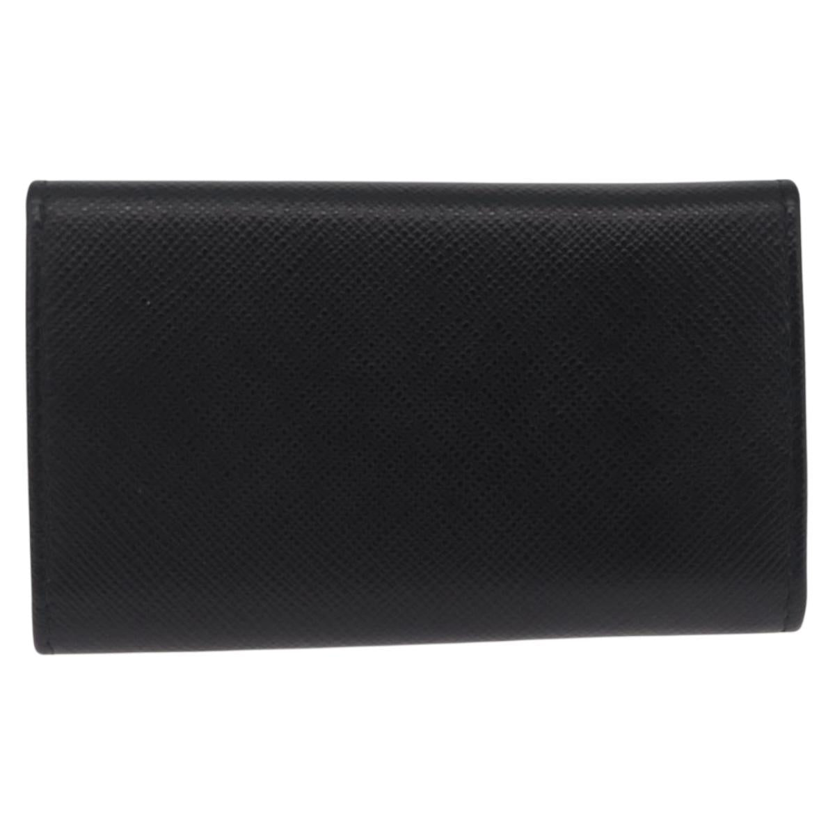 PRADA Key Case Safiano Leather Black Gold Auth 212121M