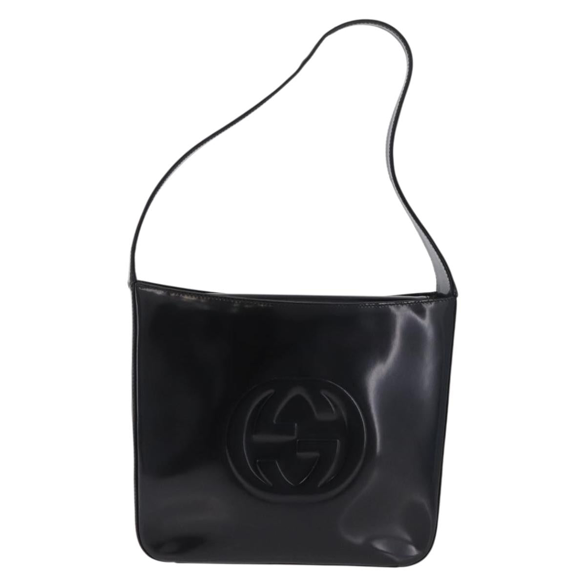 GUCCI Shoulder Bag Patent Leather Black Silver 000 1013 0506 Auth 212123