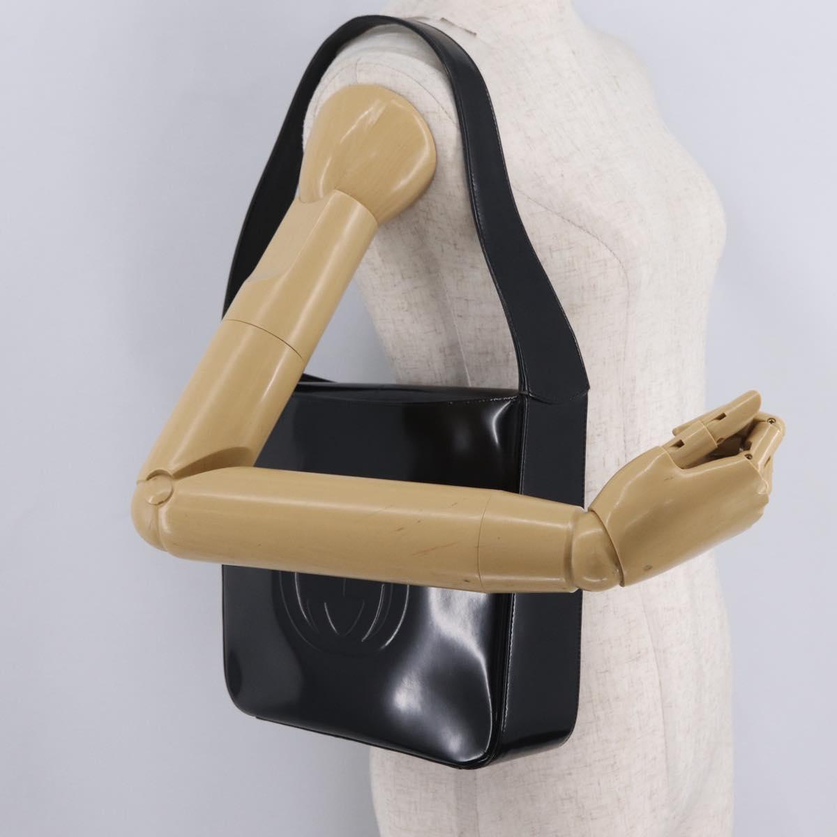 GUCCI Shoulder Bag Patent Leather Black Silver 000 1013 0506 Auth 212123