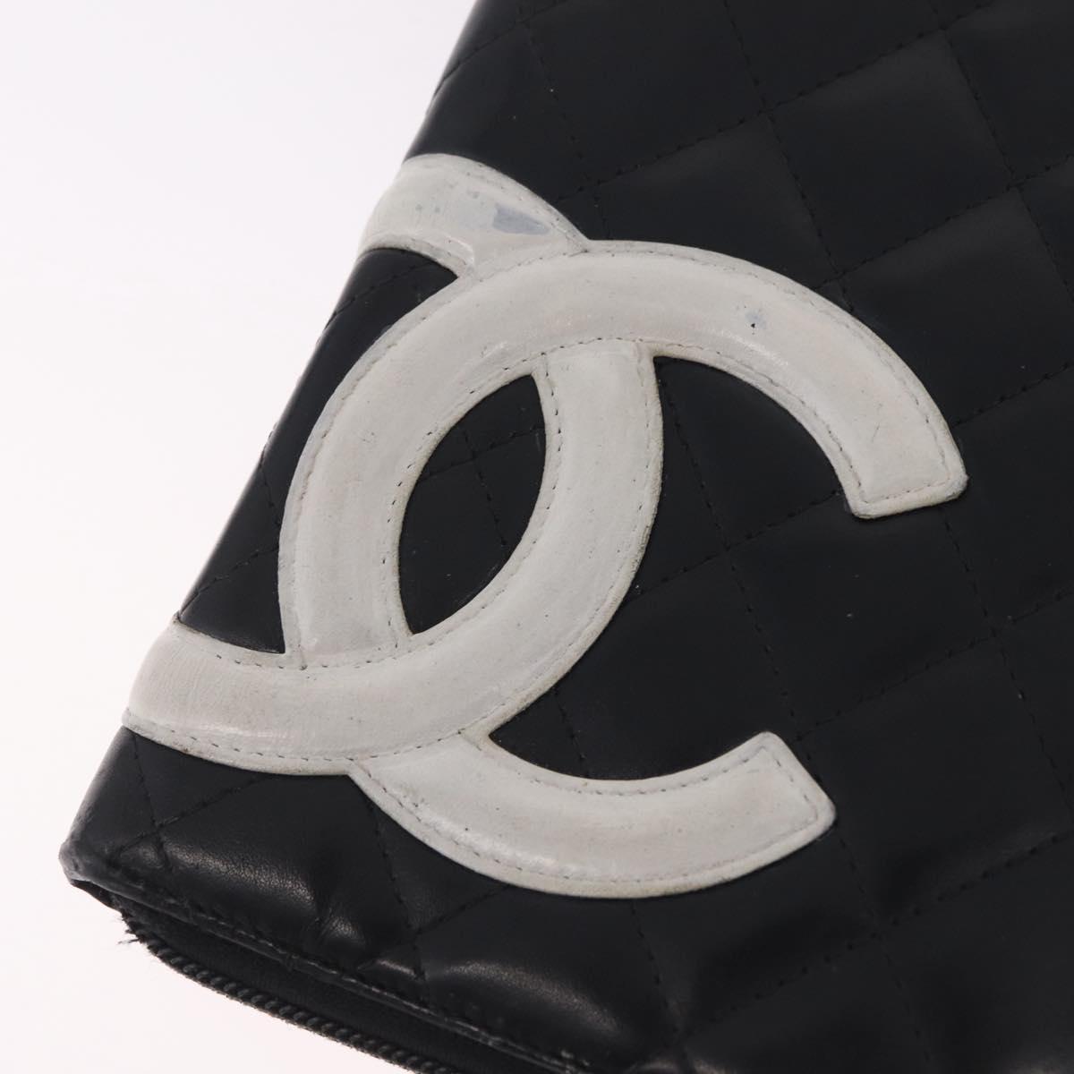 CHANEL Matelasse Cambon Line Long Wallet Lamb Skin Black Silver CC Auth 212124