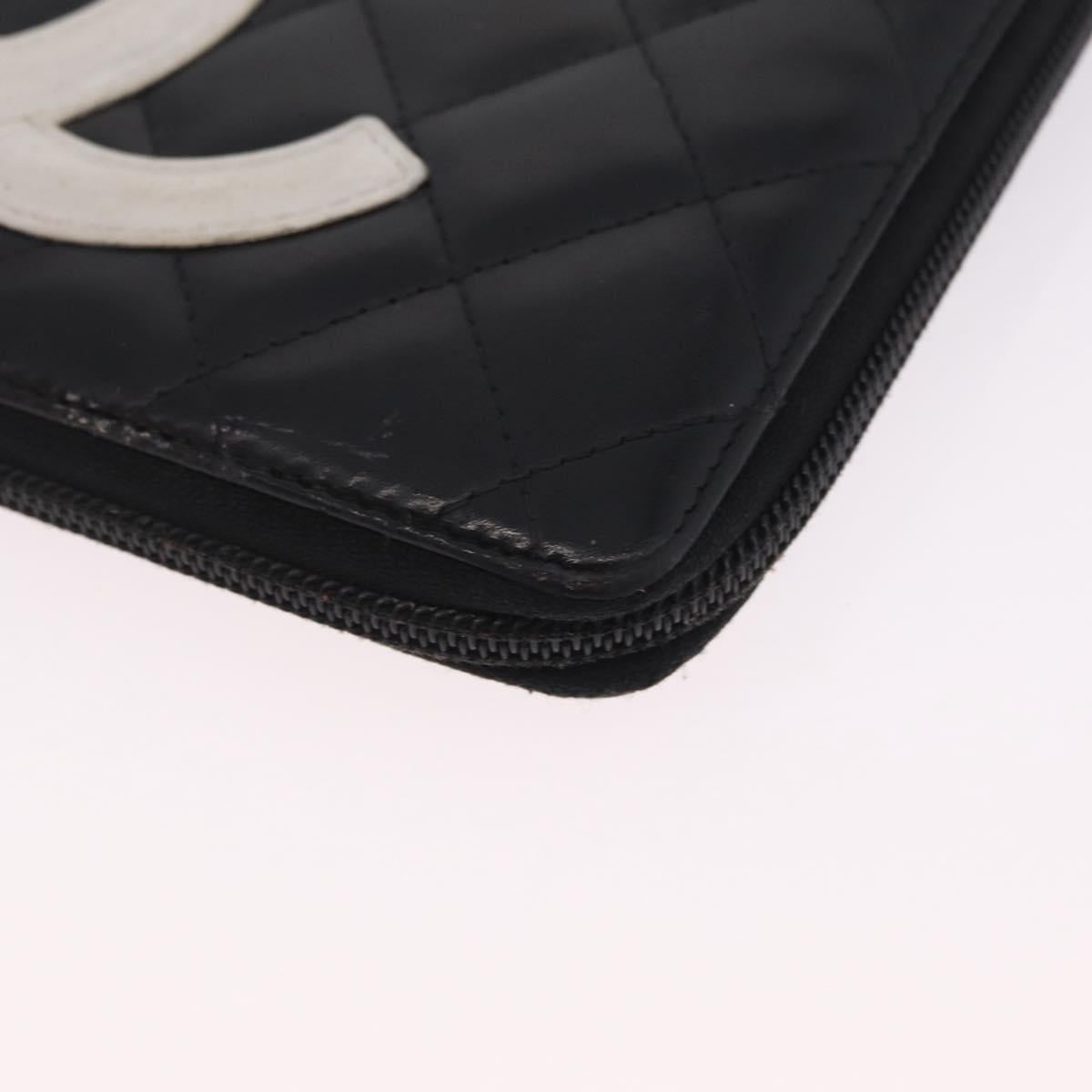 CHANEL Matelasse Cambon Line Long Wallet Lamb Skin Black Silver CC Auth 212124