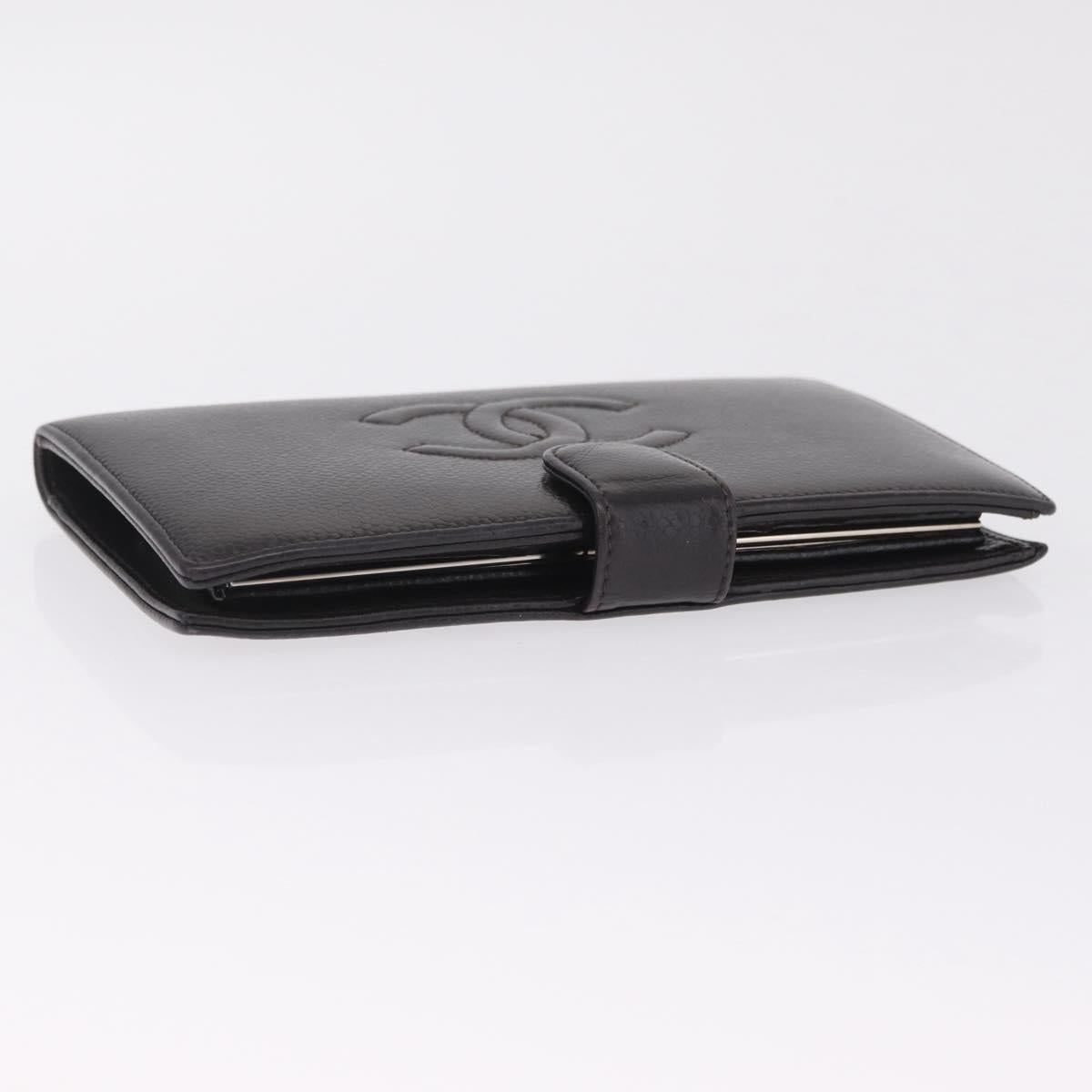 CHANEL Matelasse Long Wallet Caviar Skin Brown CC Auth 212125V