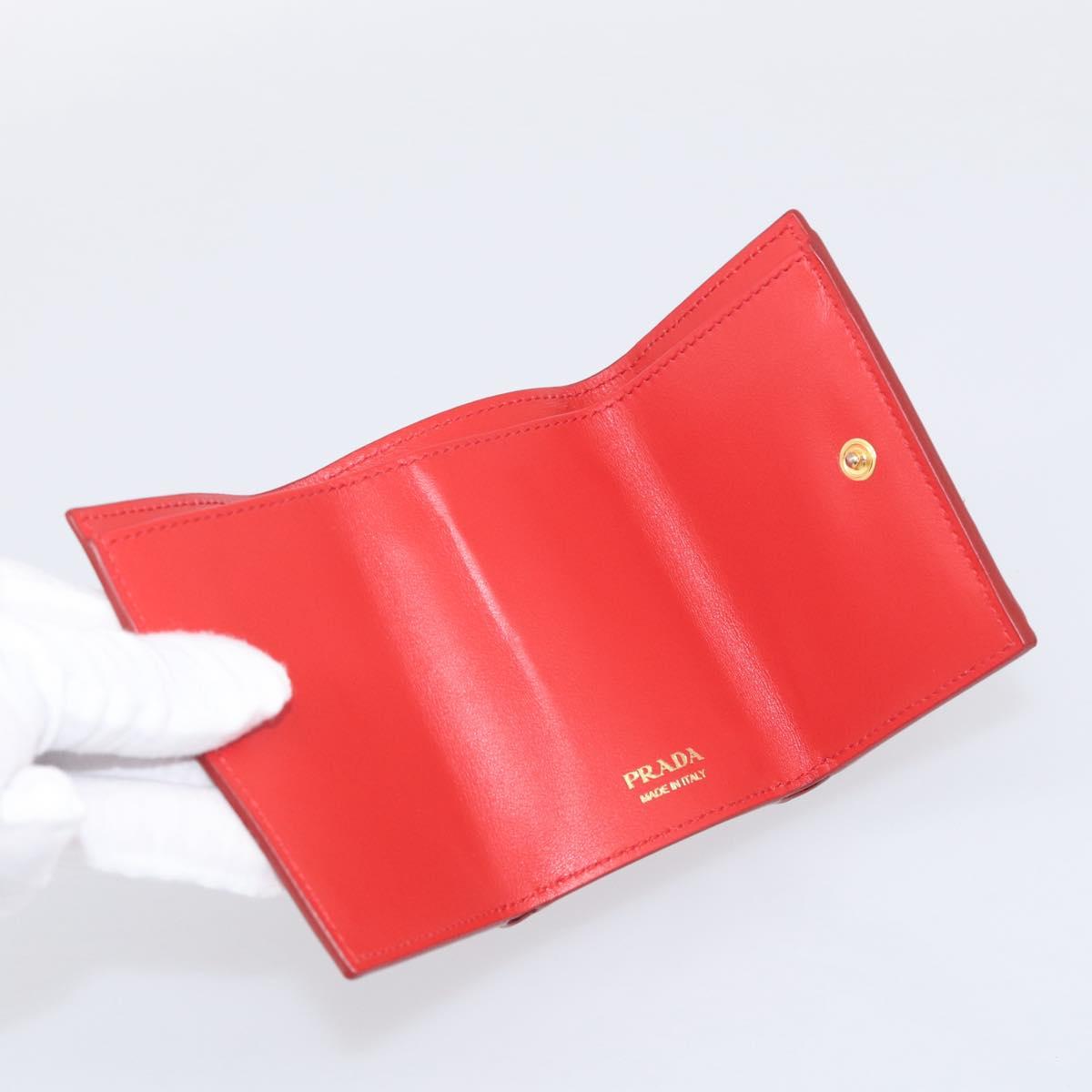 PRADA Trifold Wallet Leather Red Gold Tone Auth 212128M