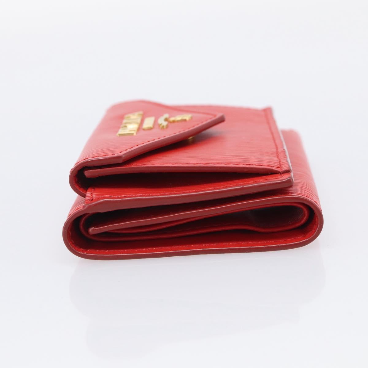 PRADA Trifold Wallet Leather Red Gold Tone Auth 212128M