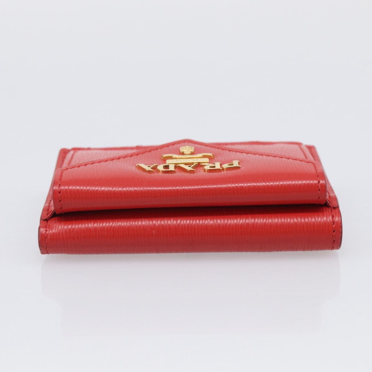 PRADA Trifold Wallet Leather Red Gold Tone Auth 212128M