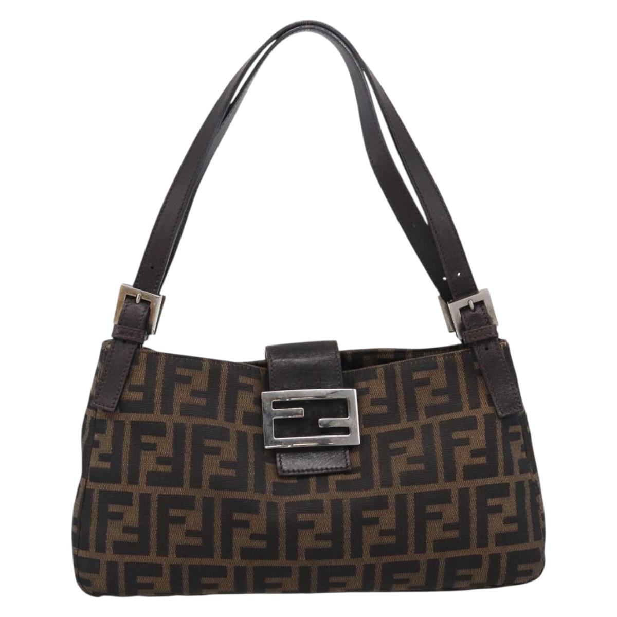 FENDI Zucca Canvas Shoulder Bag Black Silver Auth 212133V