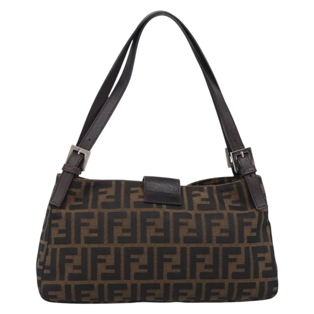 FENDI Zucca Canvas Shoulder Bag Black Silver Auth 212133V