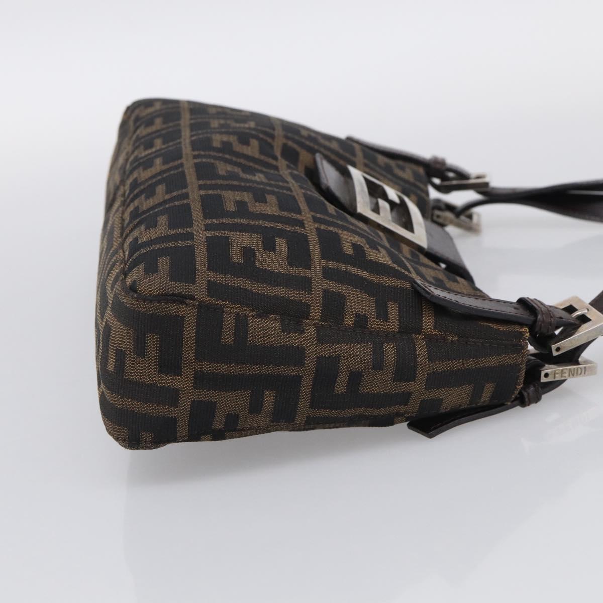 FENDI Zucca Canvas Shoulder Bag Black Silver Auth 212133V