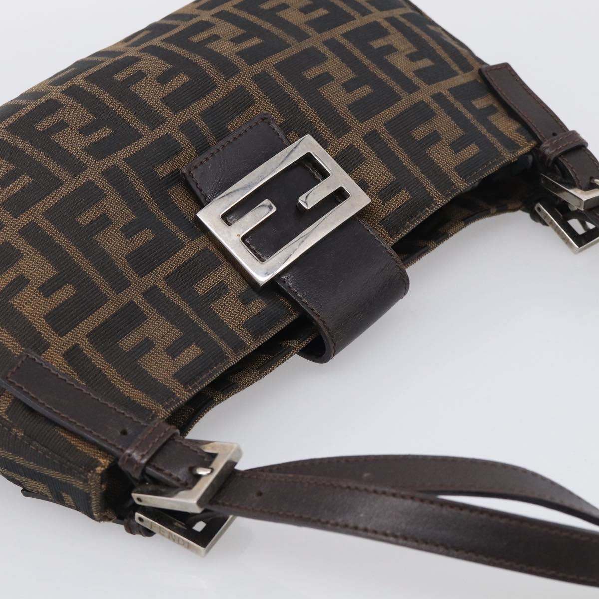 FENDI Zucca Canvas Shoulder Bag Black Silver Auth 212133V