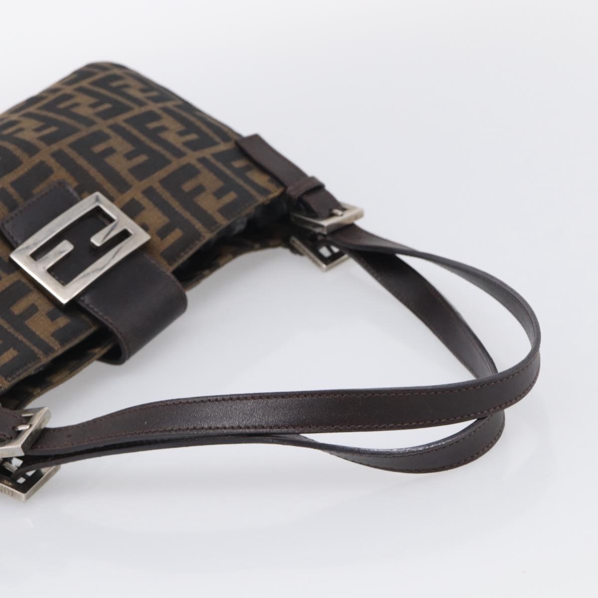 FENDI Zucca Canvas Shoulder Bag Black Silver Auth 212133V