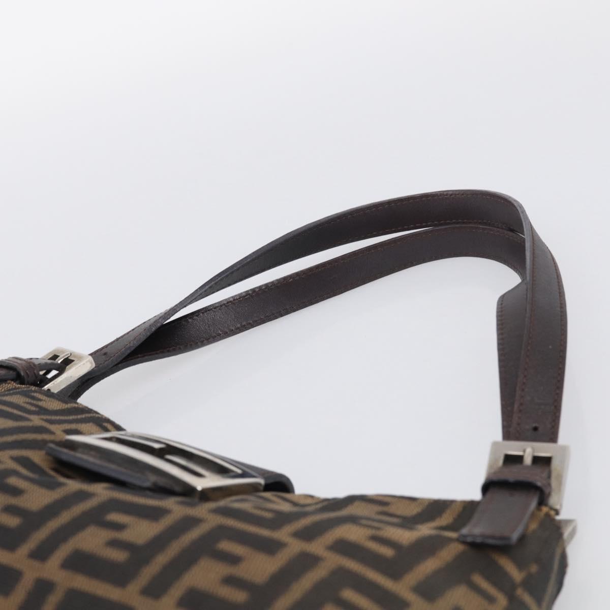 FENDI Zucca Canvas Shoulder Bag Black Silver Auth 212133V