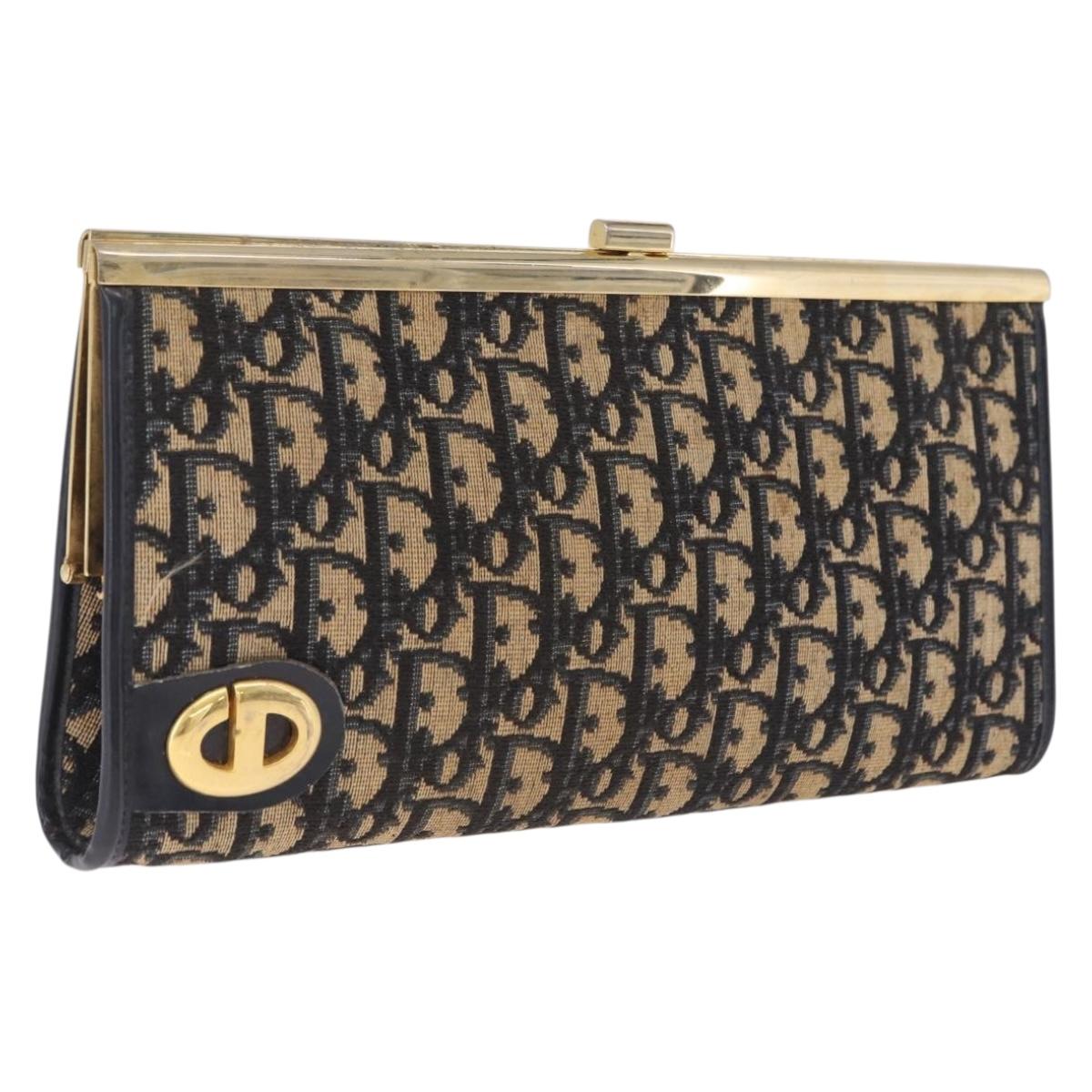 Christian Dior Trotter Canvas Clutch Bag Navy Gold Auth 212137