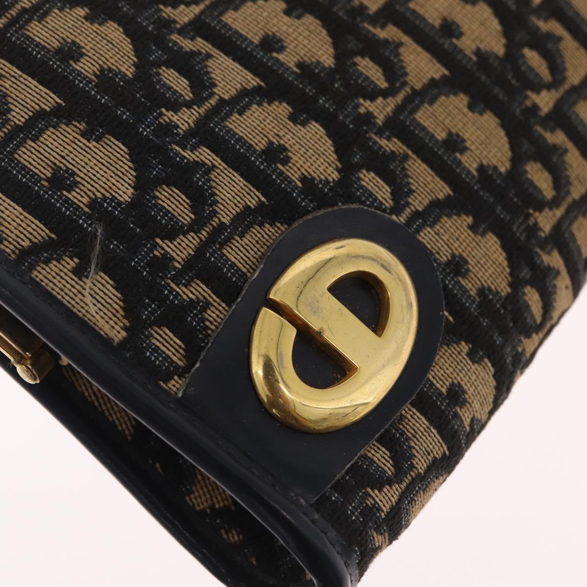 Christian Dior Trotter Canvas Clutch Bag Navy Gold Auth 212137