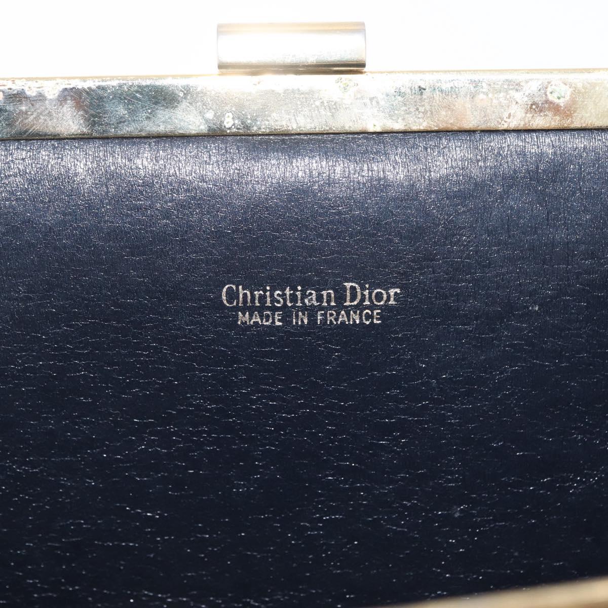 Christian Dior Trotter Canvas Clutch Bag Navy Gold Auth 212137