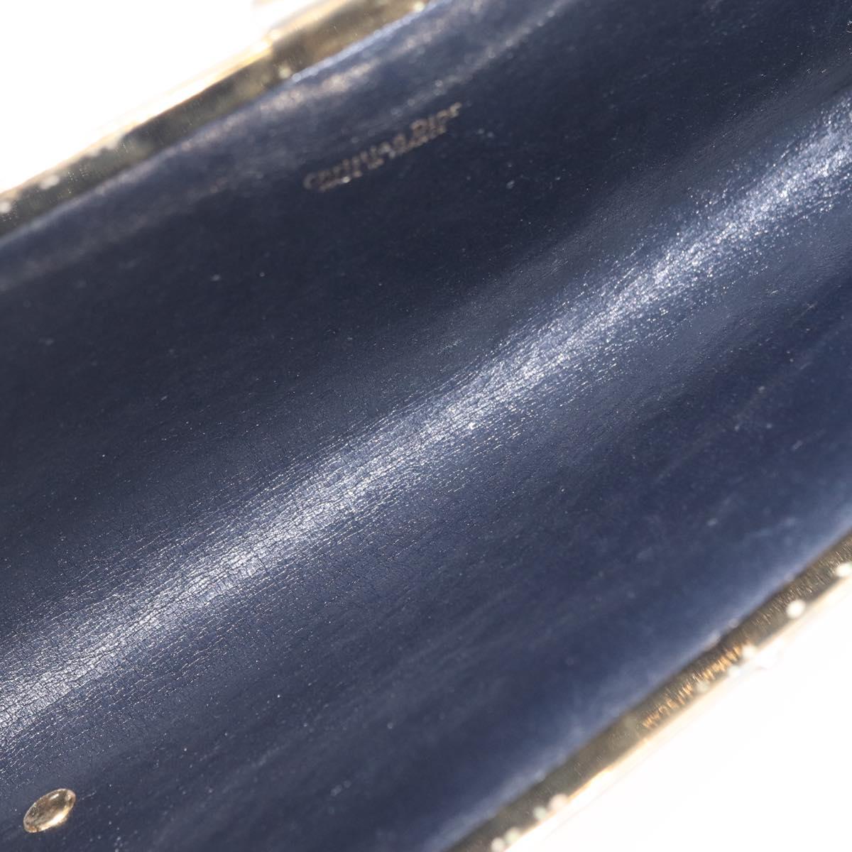 Christian Dior Trotter Canvas Clutch Bag Navy Gold Auth 212137