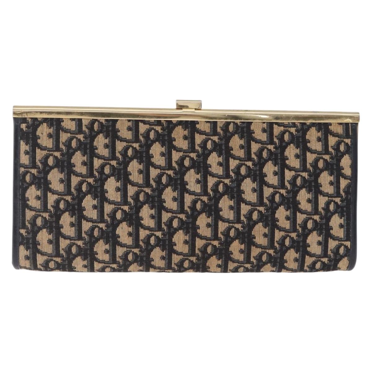 Christian Dior Trotter Canvas Clutch Bag Navy Gold Auth 212137